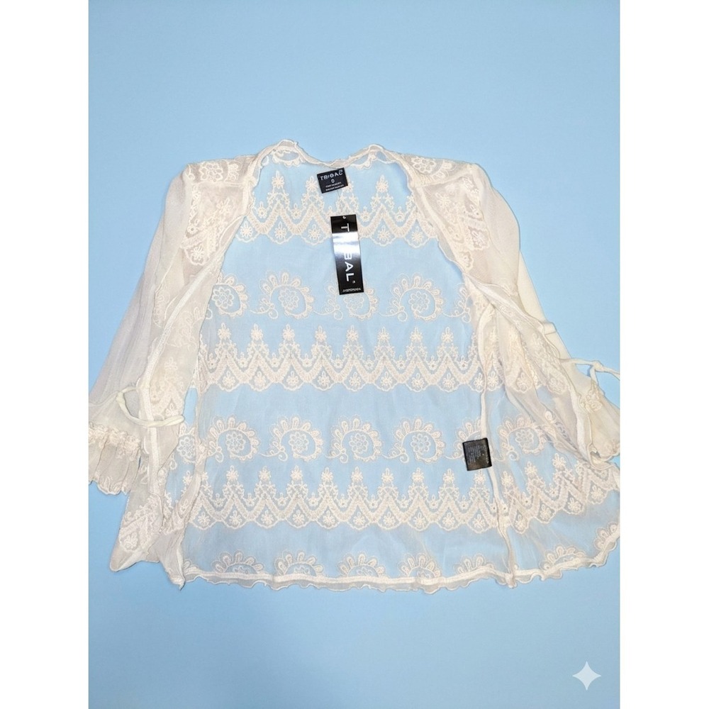NWT Tribal Cardigan Medium Open Knit Crochet Cream Boho Fairy Festival Beach